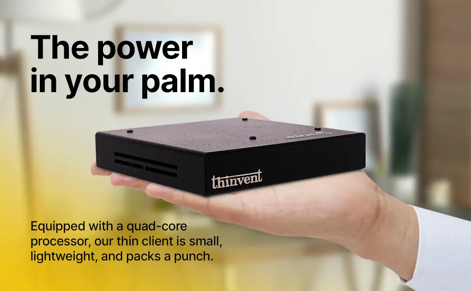 Thinvent® Micro 5 Wifi Thin Client, ARM® Cortex A53 processor (4 core, up to 2.0 GHz, 1 MB cache), 2GB Onboard RAM, 16GB eMMC Storage, 5V Adapter, Dual Band WiFi, Thinux™ Embedded Linux, VESA Mount for Micro micro 5 thin client 1.webp